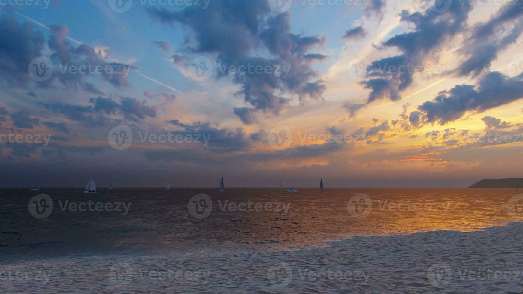 AI generated Sea beach and blue sky calm and peaceful nature with sailing boats photo
