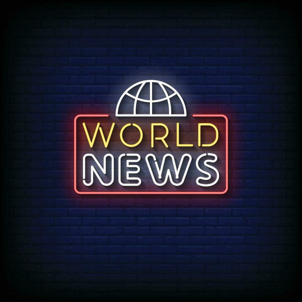 Neon Sign world news with brick wall background vector