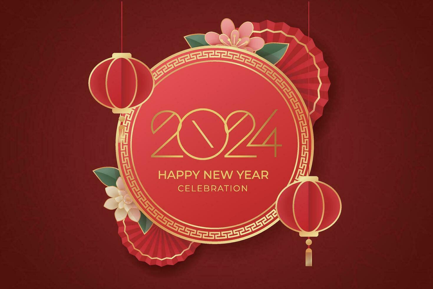 Chinese Lunar New Year festival 2024 celebration, Happy New Year background decorative elements. vector