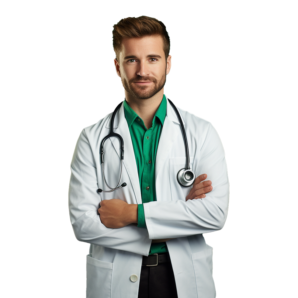 AI generated Male Doctor crossed arms isolated on transparent background png