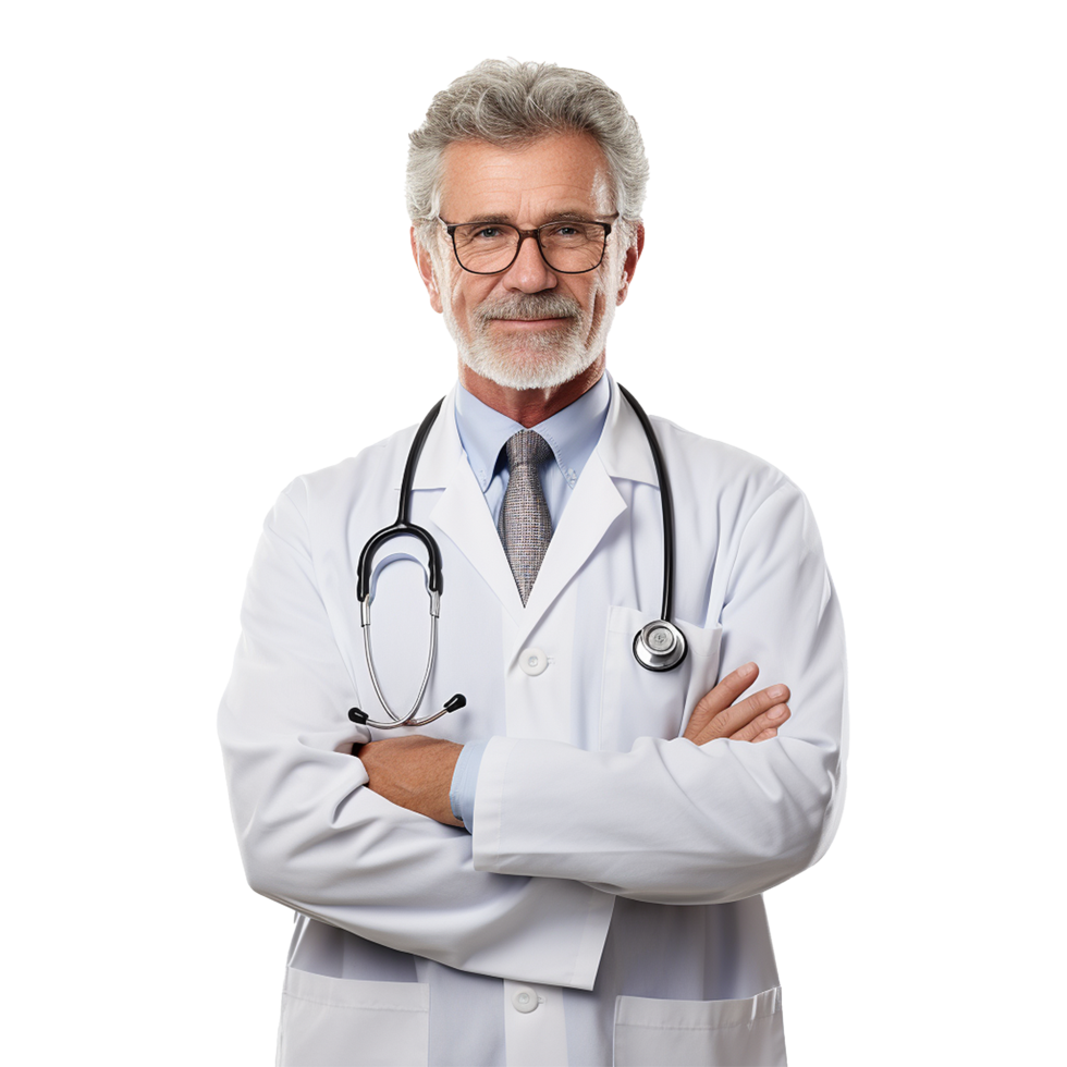 ai généré Masculin médecin franchi bras isolé sur transparent Contexte png