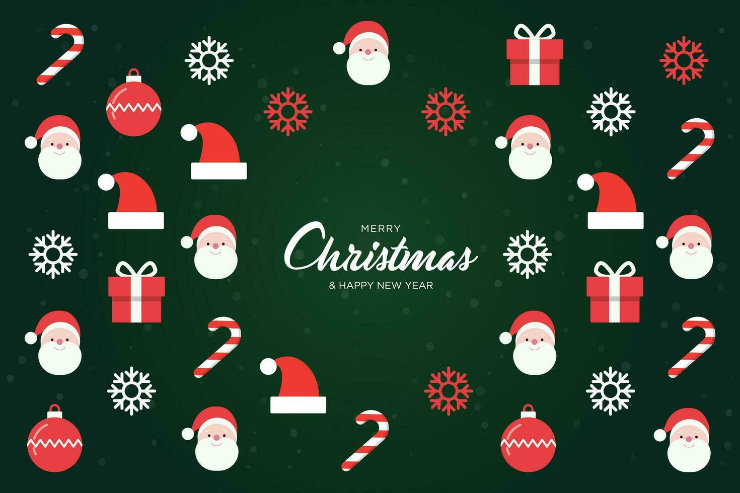 Merry Christmas background with Christmas pendants, gift boxes, hats vector collection