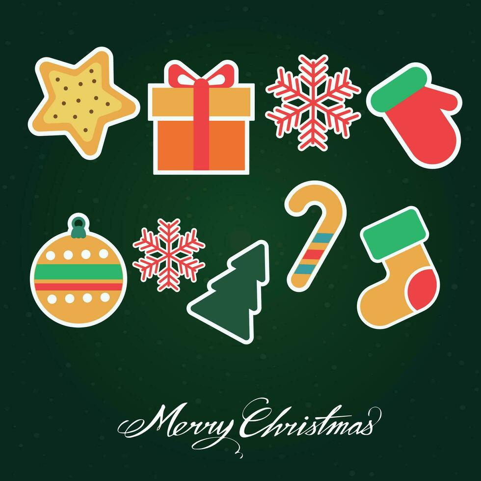 Merry Christmas background with Christmas pendants, gift boxes, hats vector collection