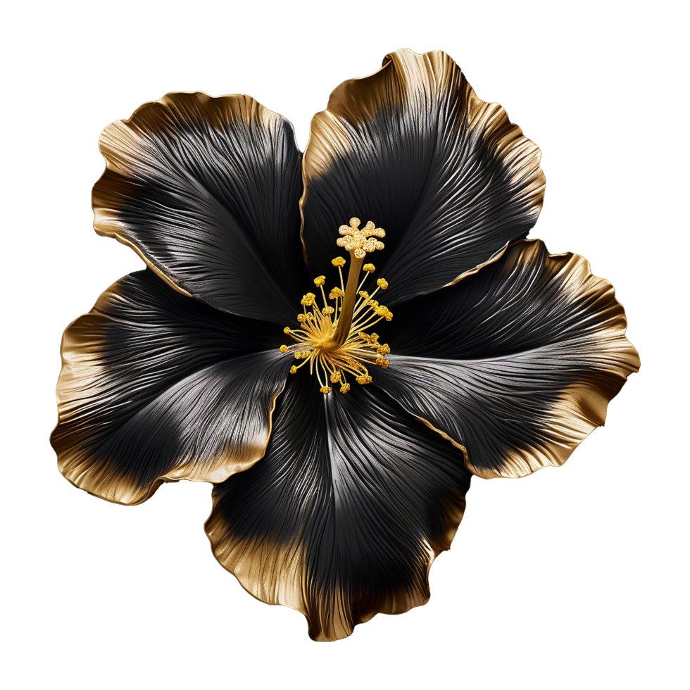 ai generiert schwarz Gold Hibiskus Blume isoliert auf transparent Hintergrund png