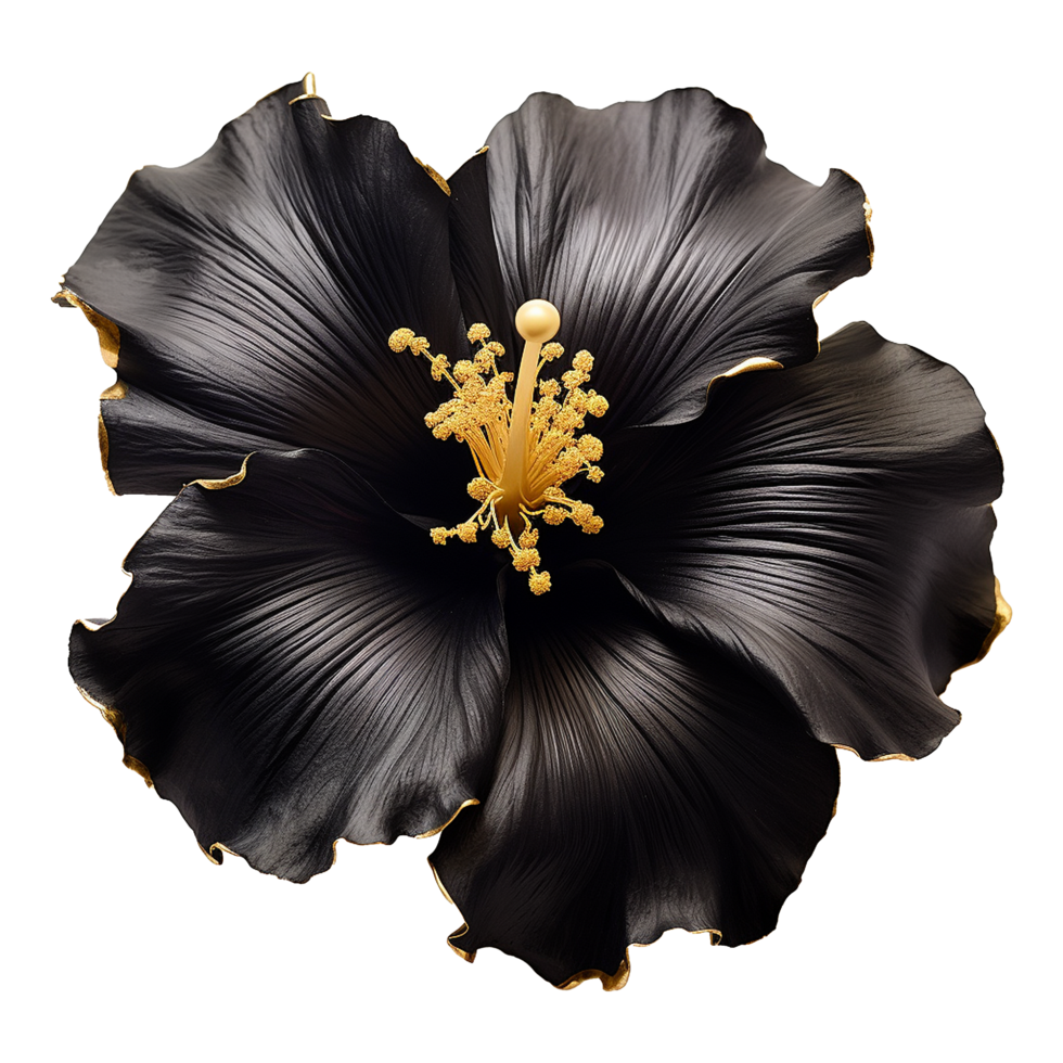 ai generiert schwarz Gold Hibiskus Blume isoliert auf transparent Hintergrund png