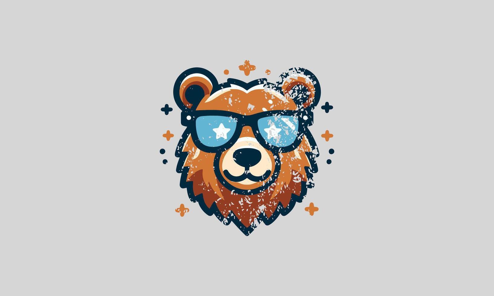 head bear wearing sun glass vector flat design