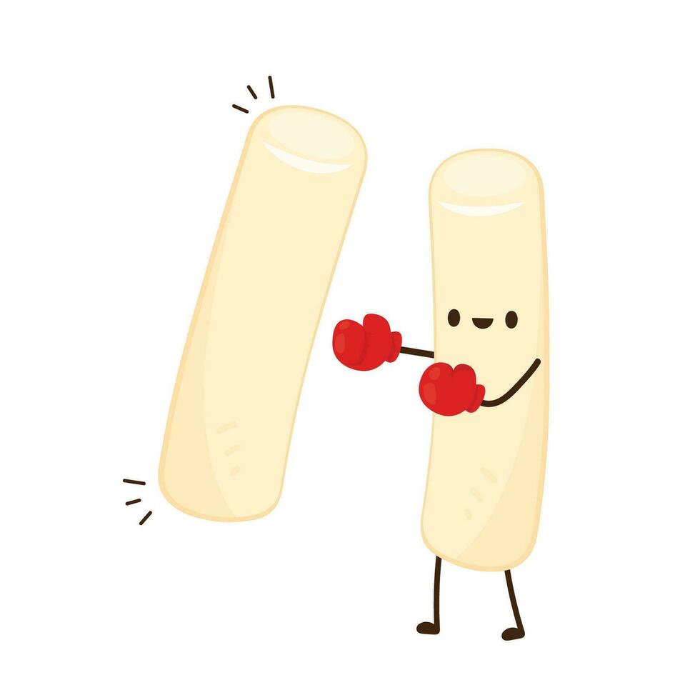 Cute Tteokbokki noodle cartoon. Korean street food. simple vector logo sausage. Tteokbokki is korean food.