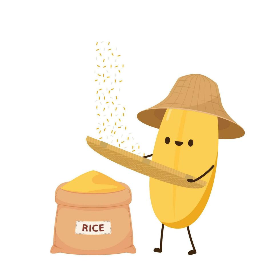 diseño de personajes de arroz. vector de arroz sobre fondo blanco. semilla de arroz