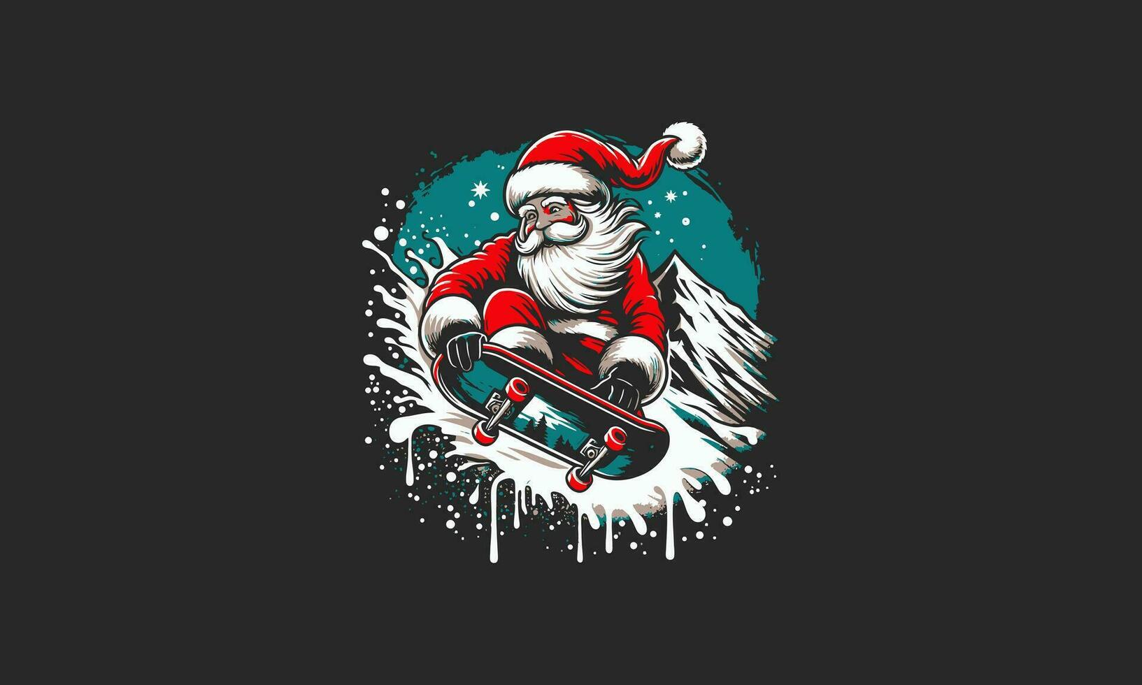 santa playing skateboard on mountain vector flat design