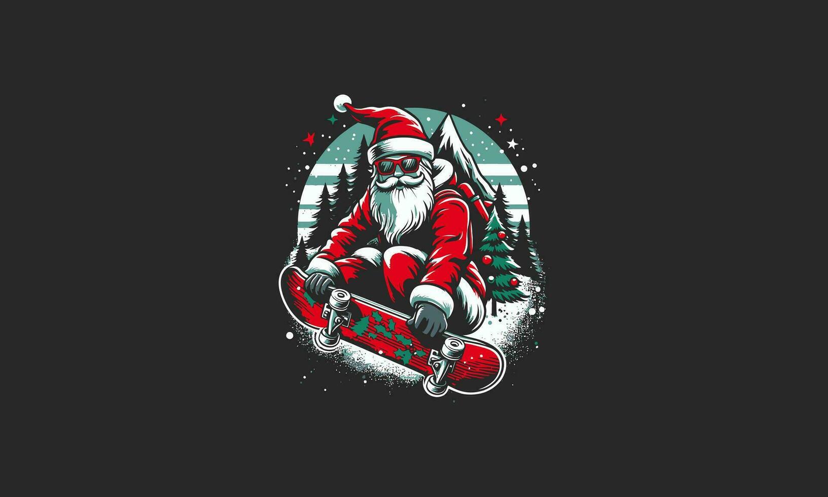 santa playing skateboard on mountain vector flat design