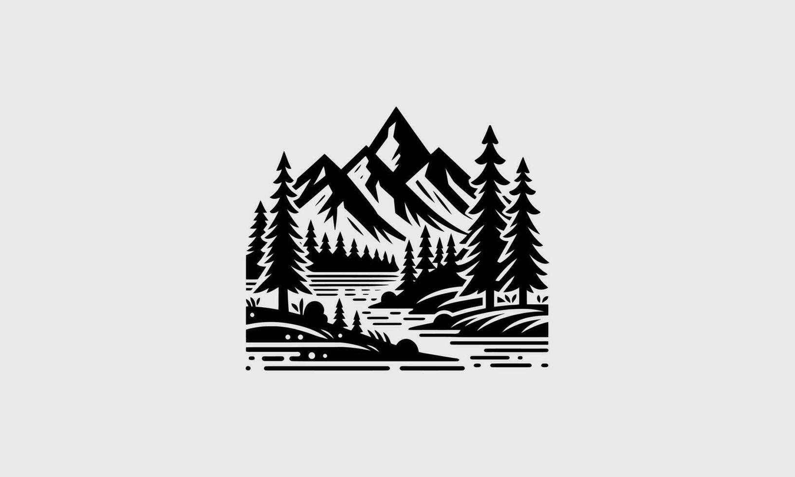 montaña en bosque vector ilustración plano diseño