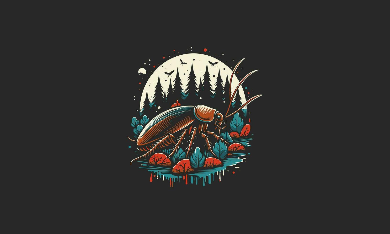 cockroach on forest vector flat design