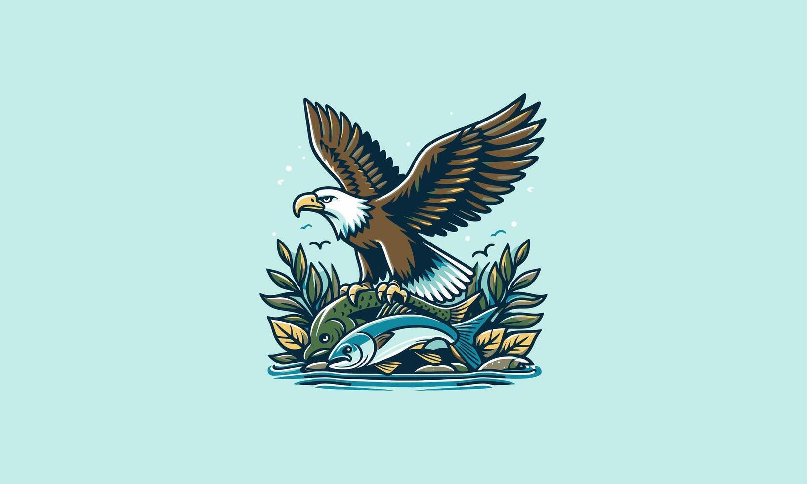 flying eagle with fish vector flat design logo