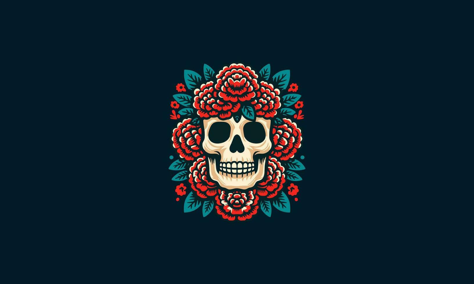 head skull with red rose vector flat design