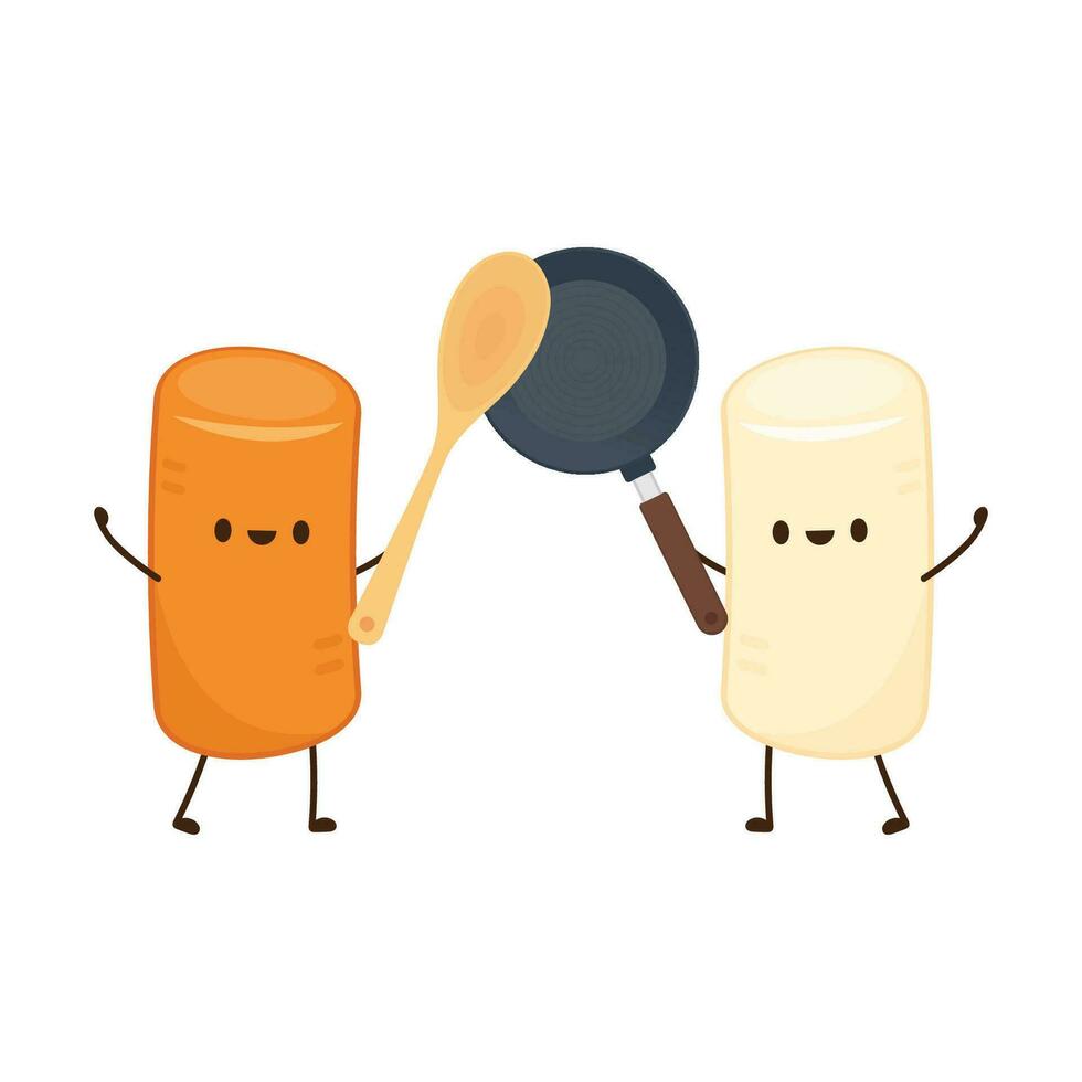 tteokbokki fideos vector. tteokbokki personaje diseño. picante arroz pastel. vector