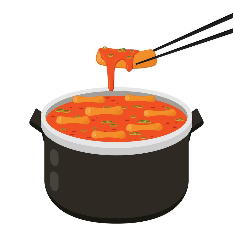 tteokbokki fideos vector. tteokbokki personaje diseño. picante arroz pastel. vector