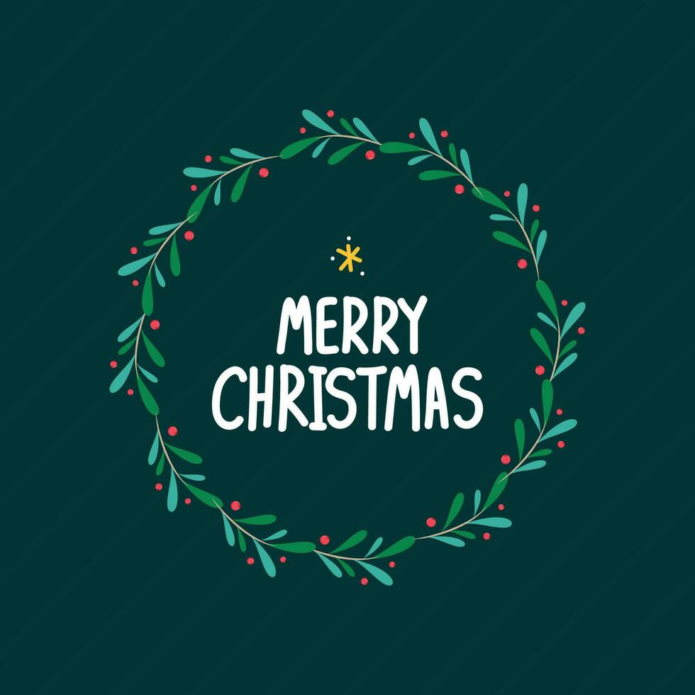 Merry Christmas frame. Elegant Merry Christmas and New Year 2023 Cards with Pine Wreath, Mistletoe, Winter plants design illustration for greetings card. vector