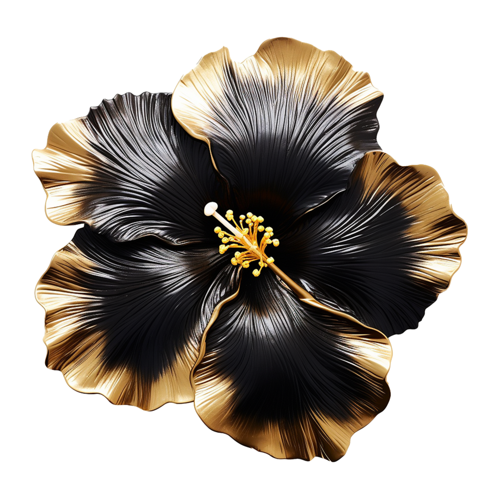 ai generiert schwarz Gold Hibiskus Blume isoliert auf transparent Hintergrund png