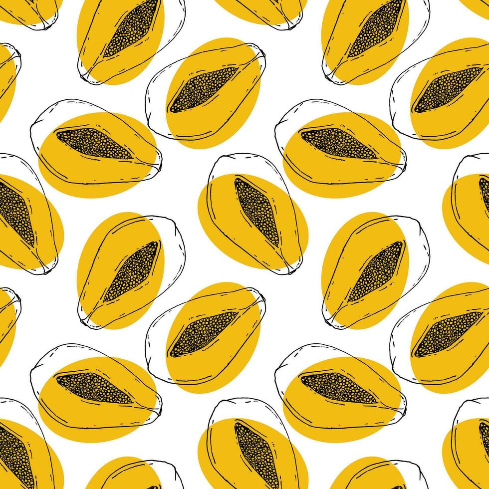 sweet fresh orange papaya fruit repeat seamless pattern doodle cartoon modern style wallpaper vector illustration