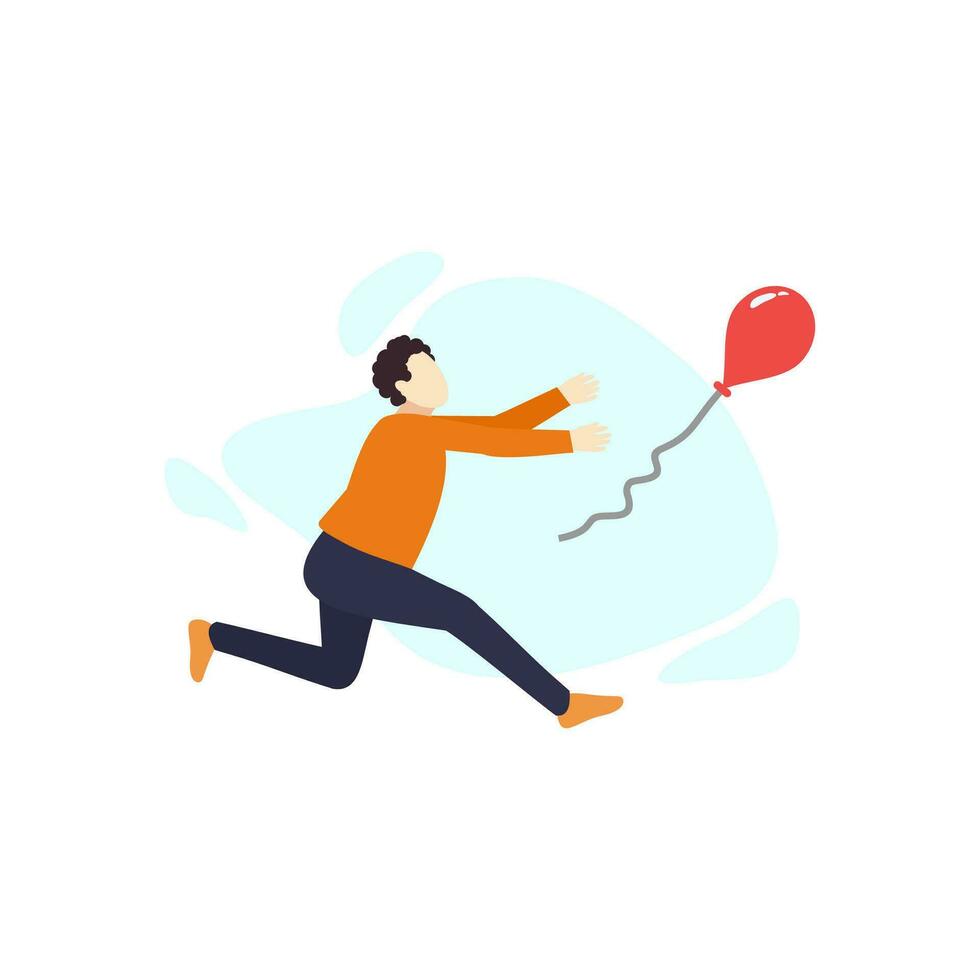 man is running try to catch balloon people character flat design vector illustration