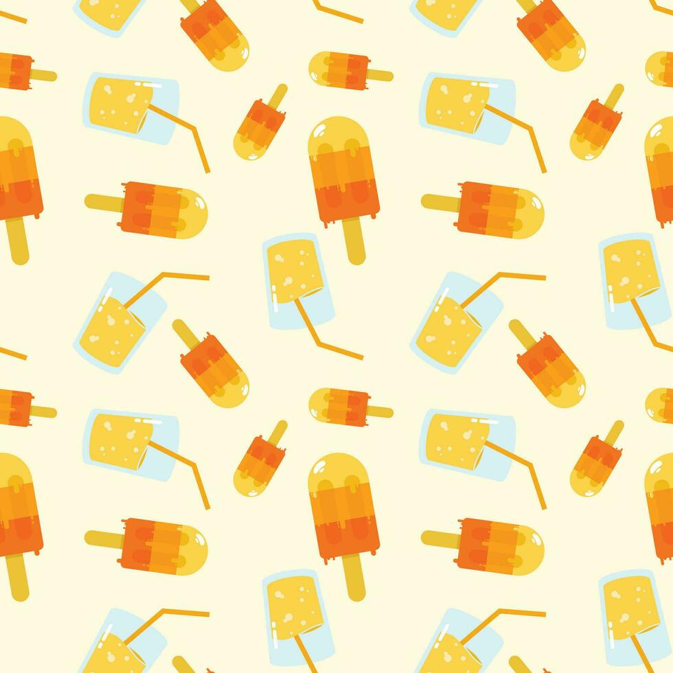 sweet tasty ice lemon drink summer repeat seamless pattern doodle cartoon style wallpaper vector illustration