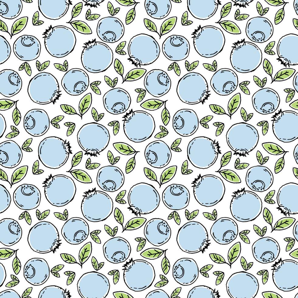 sweet fresh blue blueberry fruit repeat seamless pattern doodle cartoon modern style wallpaper vector illustration