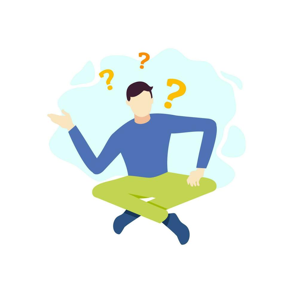 man sit confusion ask question thinking people character vector illustration flat design