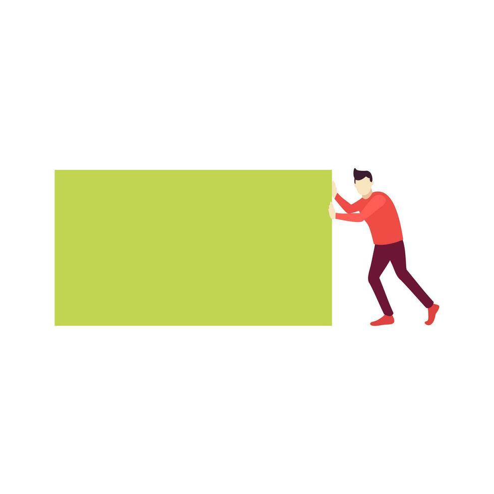 man push green square blank people character flat design vector illustration