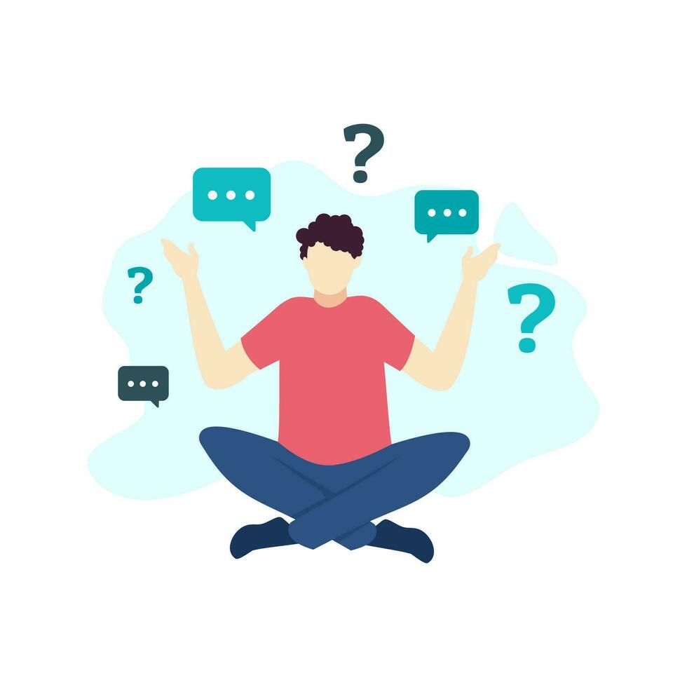 man sit confusion ask question thinking people character vector illustration flat design