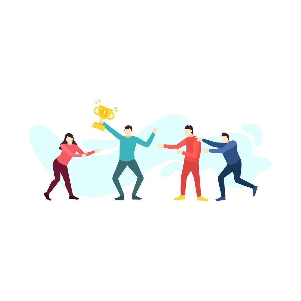 men get the trophy as winner in group people character vector illustration flat design