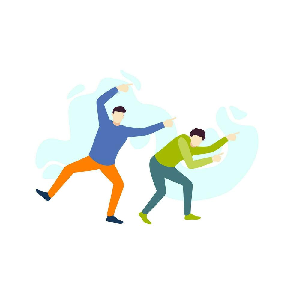 two man point to something people character flat design vector illustration