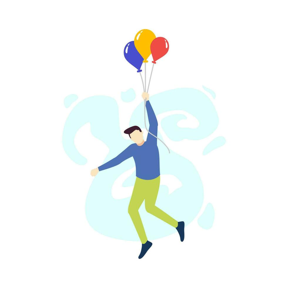 Man is flying with colorful balloon people character flat design vector illustration
