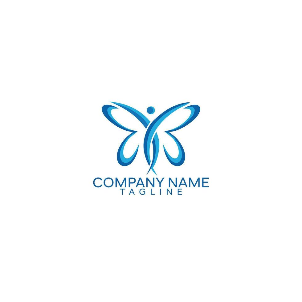Abstract man with butterfly wings. Vector logo template colorful angel.