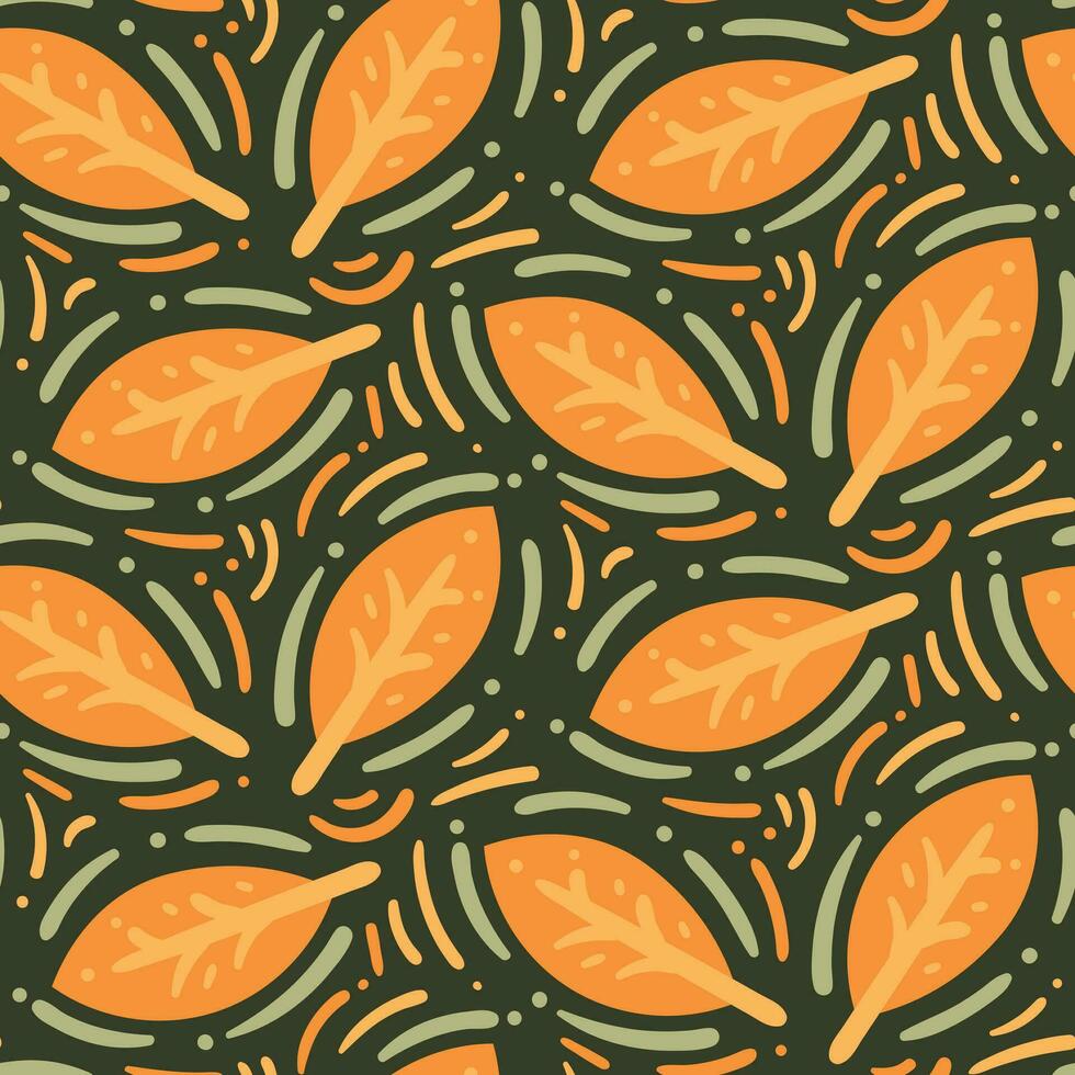 seamless pattern green orange leaf plant creative design background vector illustration