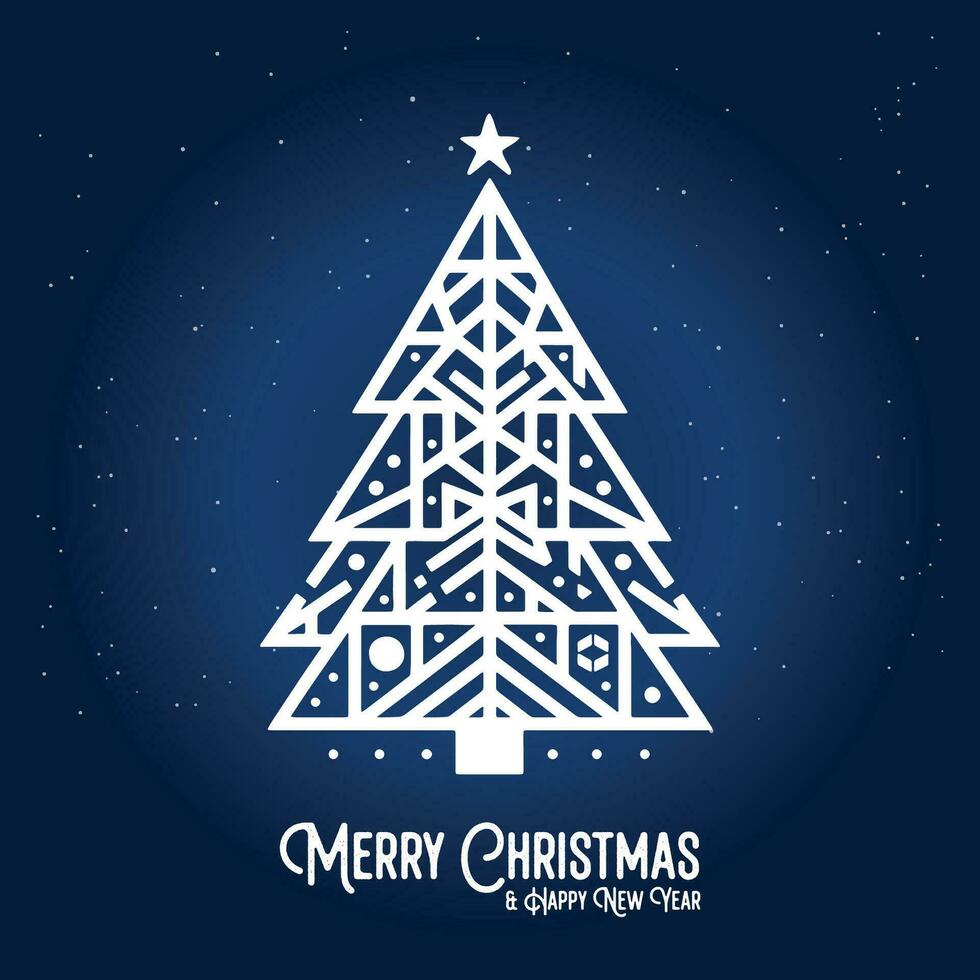 abstract simple merry christmas and happy new year blue white design poster, background xmas tree vector minimal template, illustration. silhouette modern elegant luxury clean template confetti star