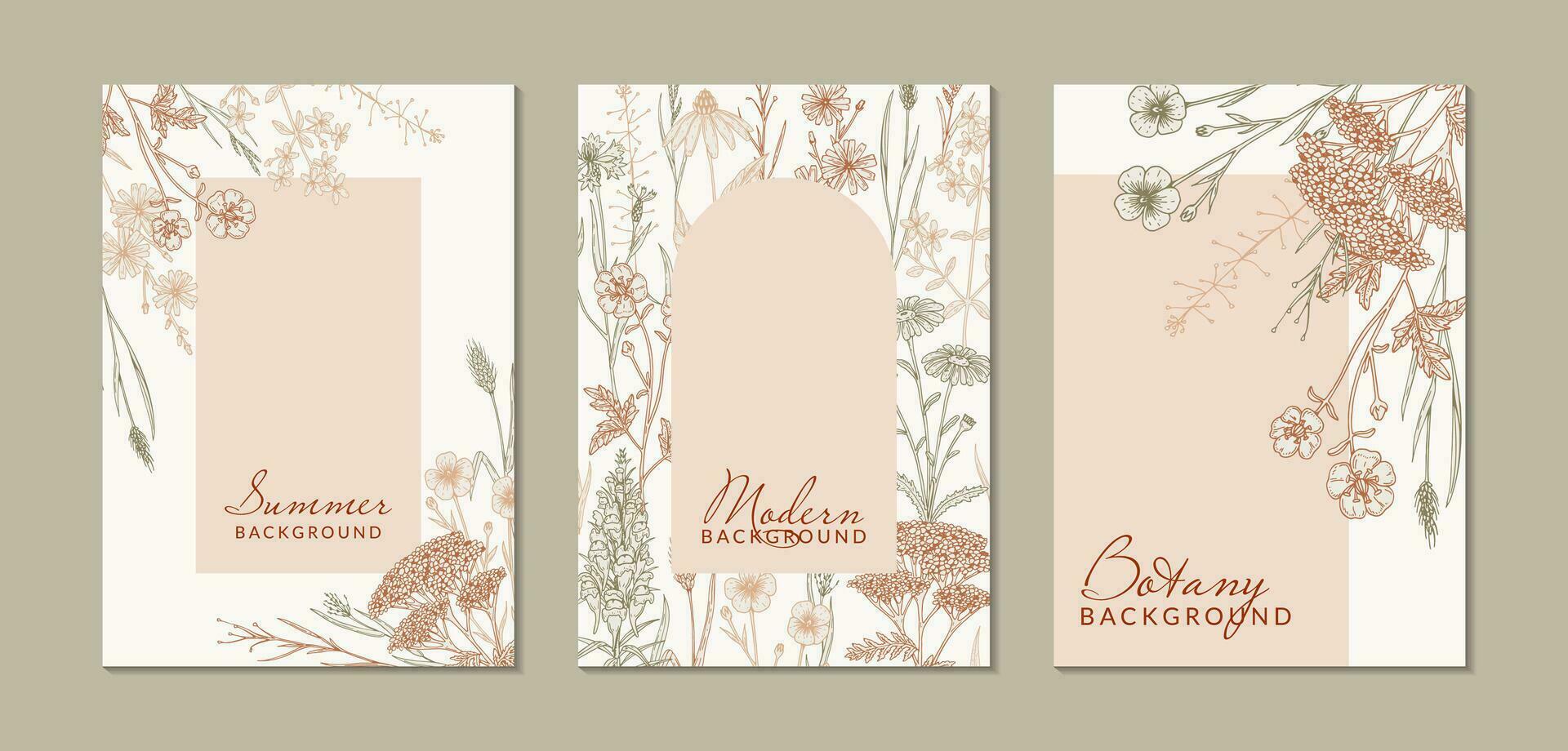 Summer vertical design with wildflowers. Hand drawn vector illustration in sketch style. Social media stories template. Meadow flowers poster. Wedding invitation