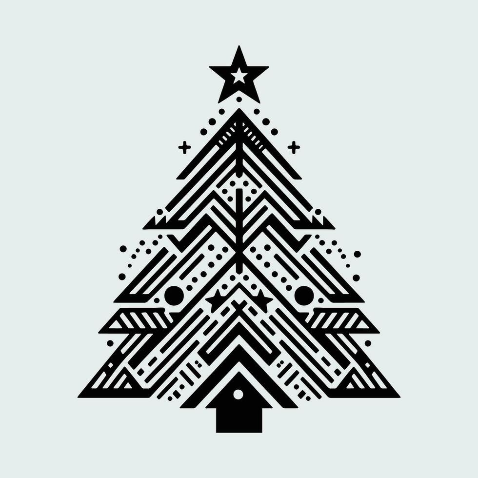 geometric christmas tree with star on top, black outline shape geometric christmas tree silhouette isolated minimal unique creative christmas tree xmas elegant design pine tree abstract design vector