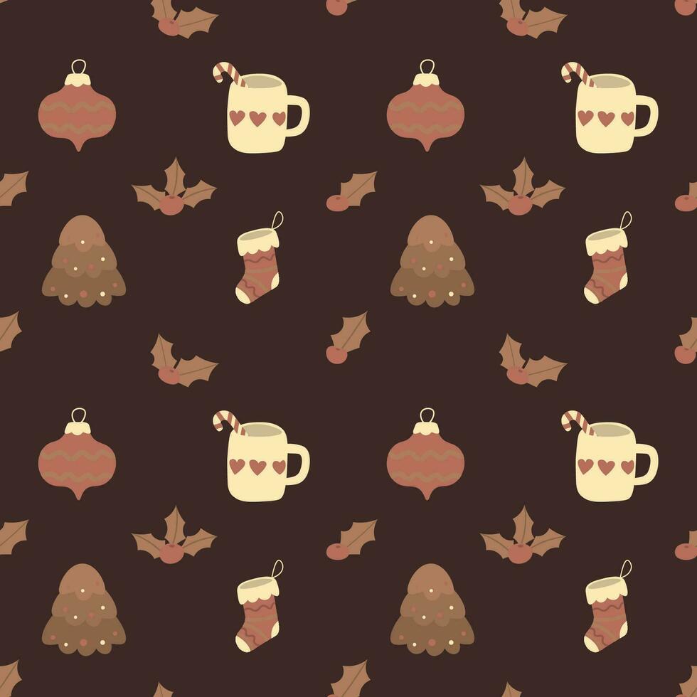 Christmas tree in seamless pattern on red background. vector