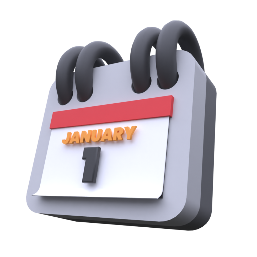unique 3d rendering black calendar 1 january icon simple.Realistic vector illustration. png