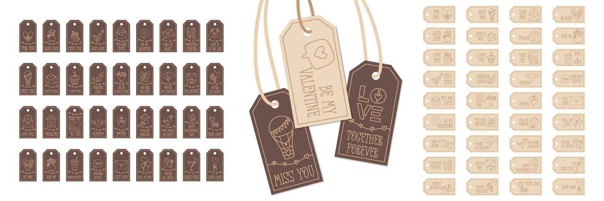 Valentines Day printable tags template in doodle style vector