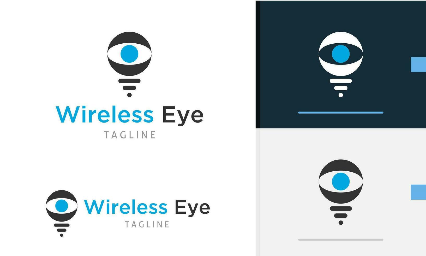 Logo design icon of geometric eye ball with line below it showing wireless signal or light bulb lamp vector