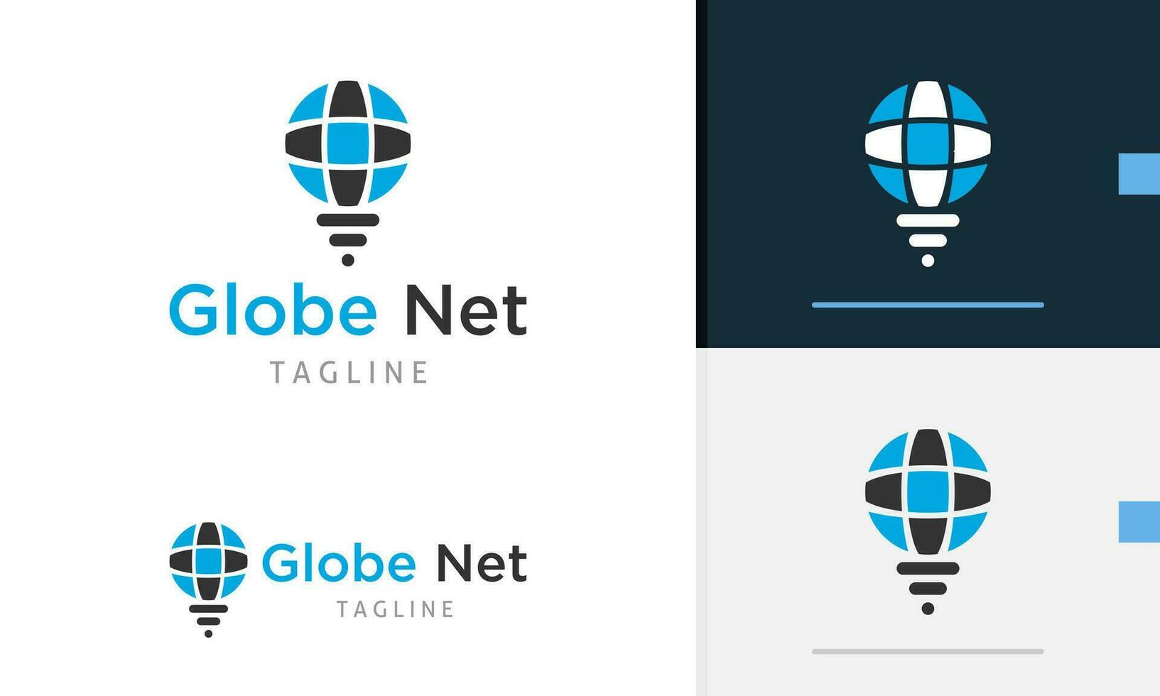 Logo design icon of geometric globe with line below it showing wireless signal or light bulb lamp vector