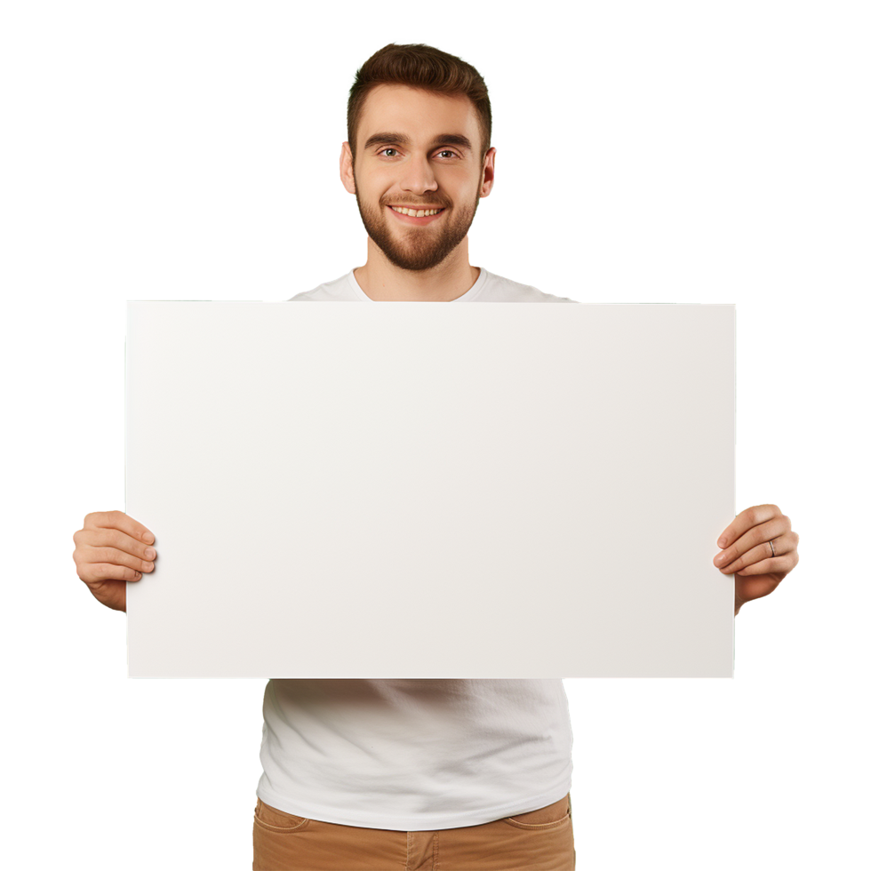 AI generated Man holding an empty placard isolated on transparent background png
