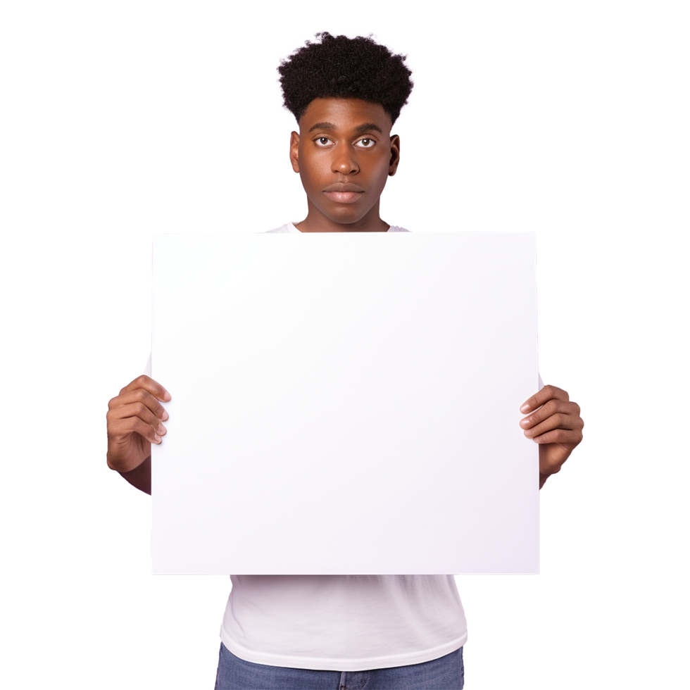 AI generated Man holding an empty placard isolated on transparent background png