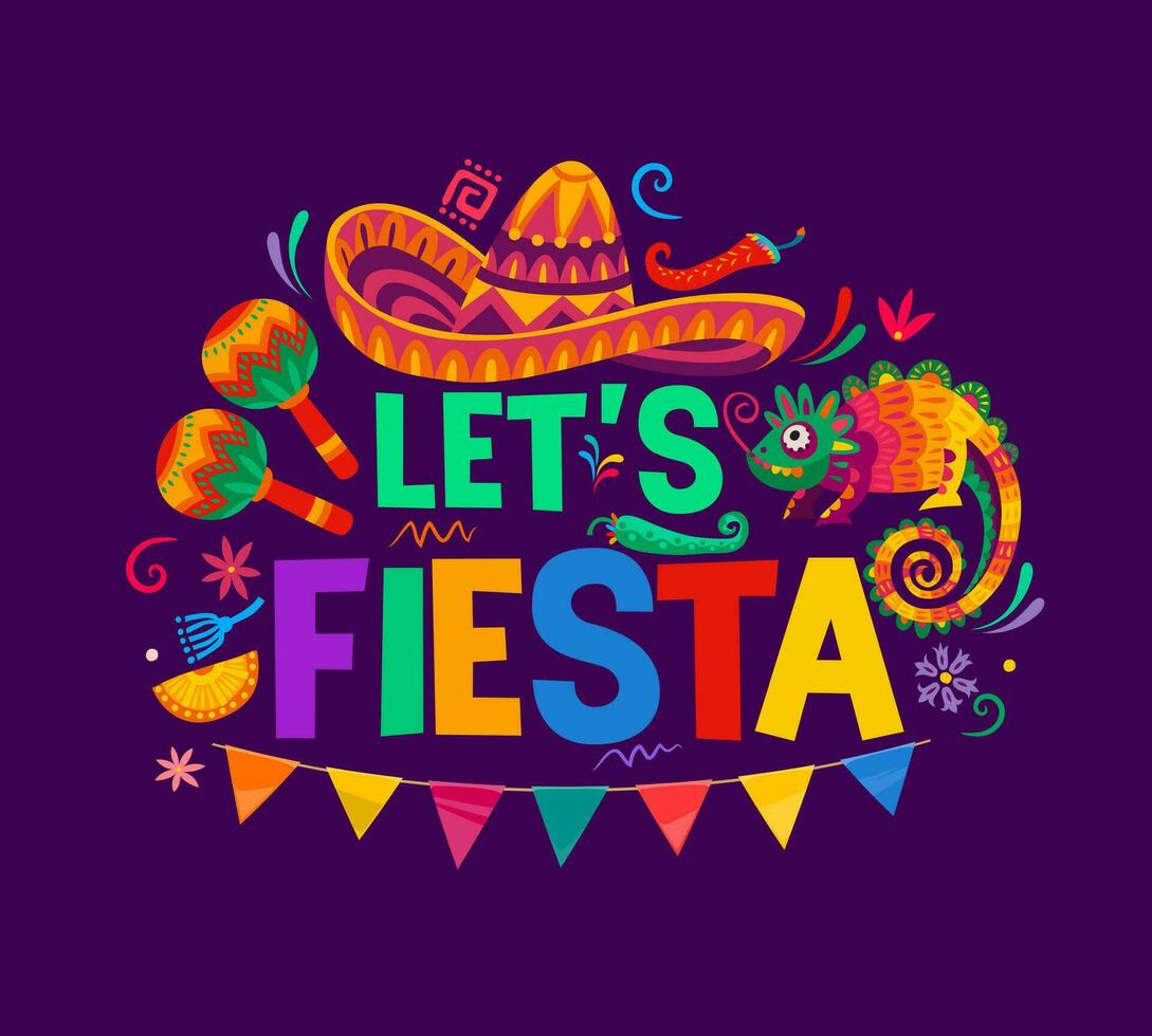 Mexican holiday typography, let us fiesta quote vector