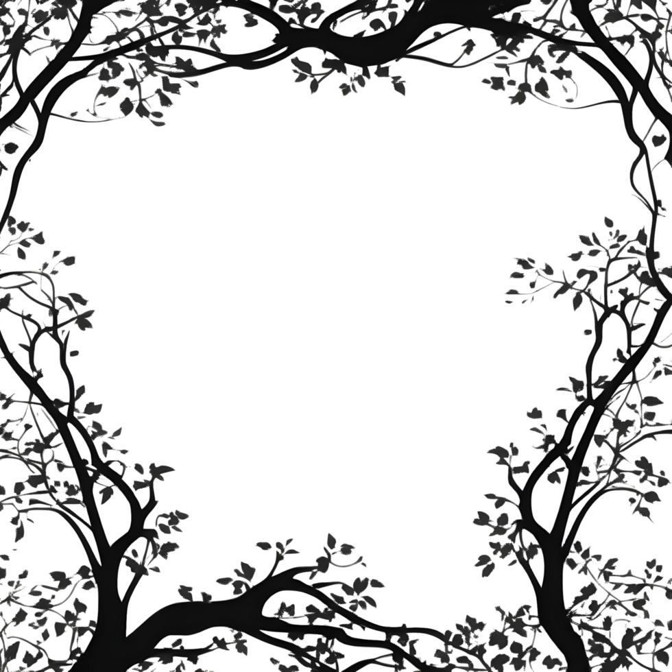 AI generated Tree Silhouette Border Frame PNG Transparent Background
