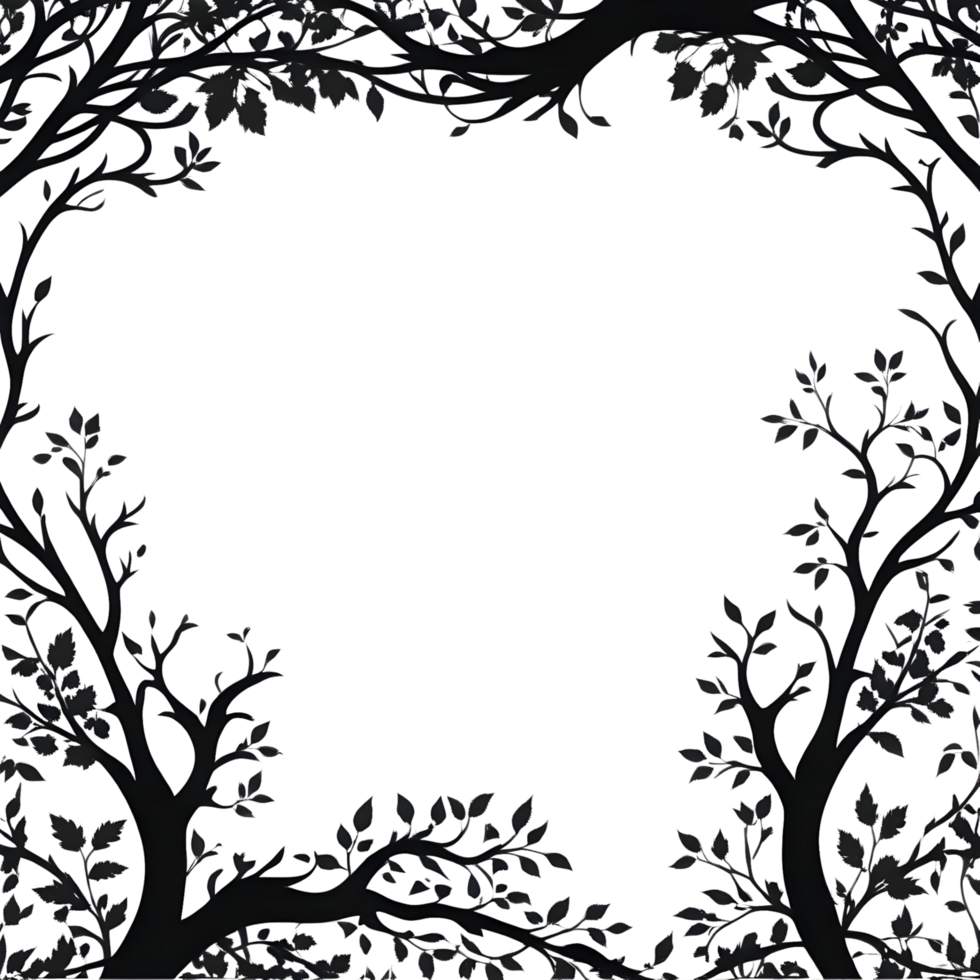 AI generated Tree Silhouette Border Frame PNG Transparent Background