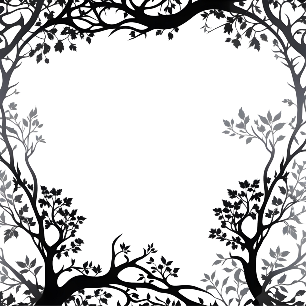 AI generated Tree Silhouette Border Frame PNG Transparent Background
