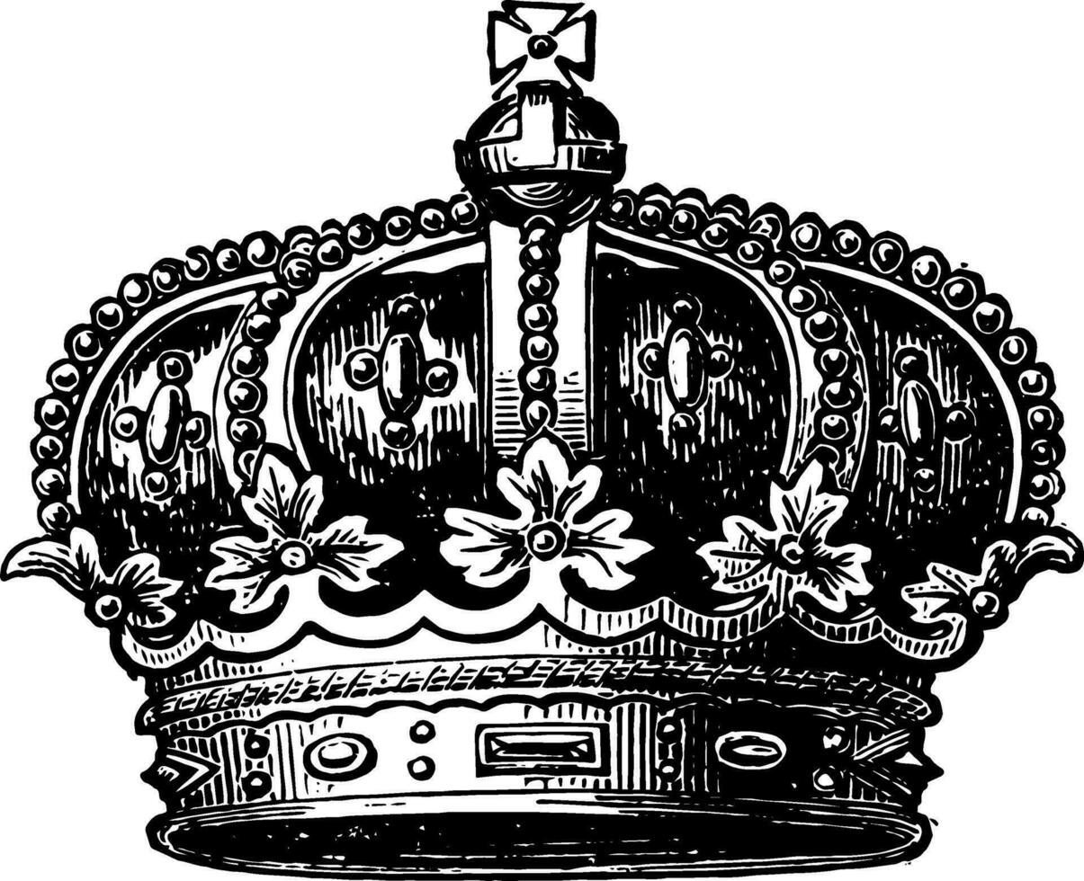 Late Prince Consort crown vintage engraving. vector