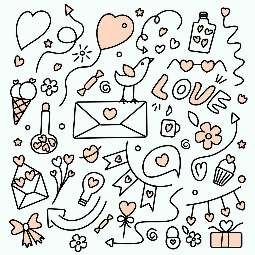 Set for Valentine's Day. Elements for design. doodle illustration in flat style. Isolated background vector
